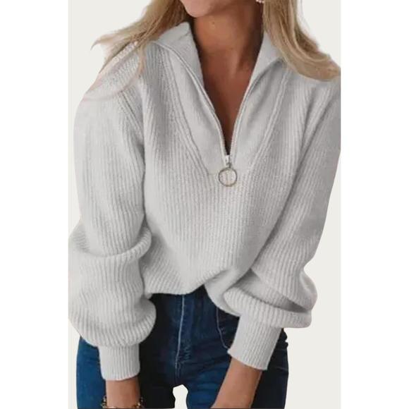 NEW MELODY FASHION ribbed-knit half-zip sweater in grey - Picture 1 of 3